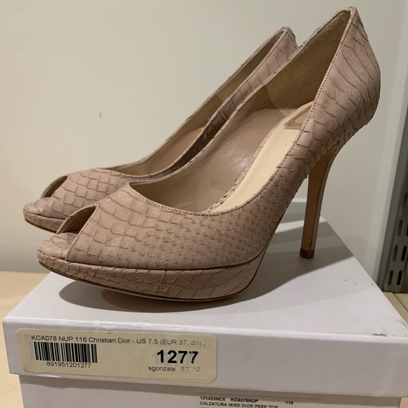 DIOR Miss Dior Peep Toe platform nude python  37.5 NIB - Picture 2 of 10